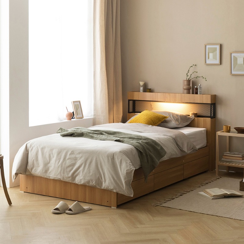 파로마 더스틴 LED 철제 멀티수납 침대프레임 SS